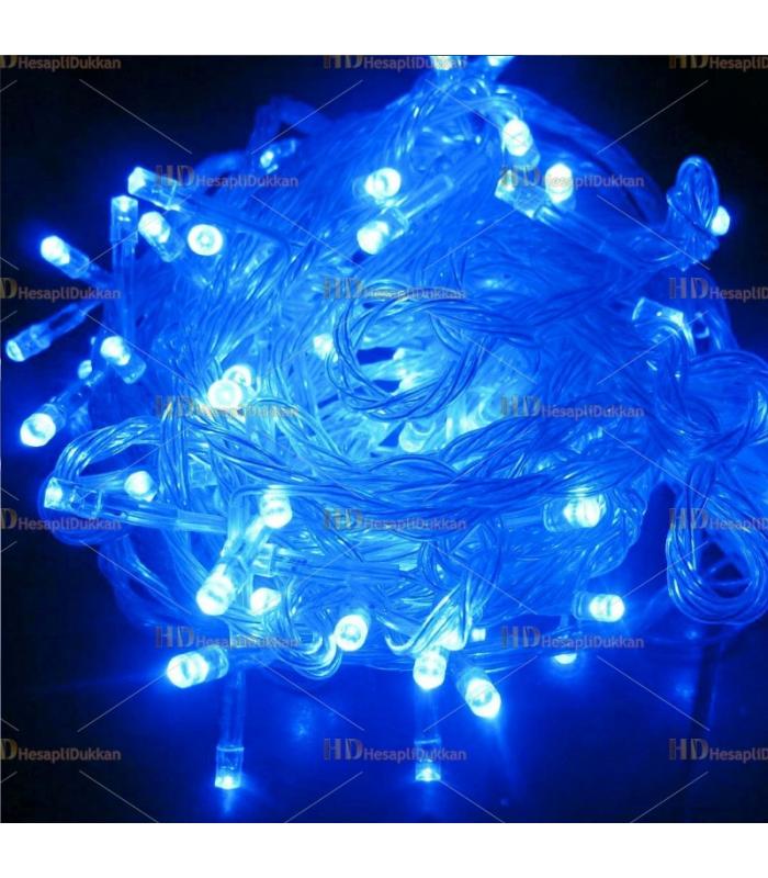 10 metre şeffaf kablo mavi 100 led fonksiyonel Yılbaşı ışığı